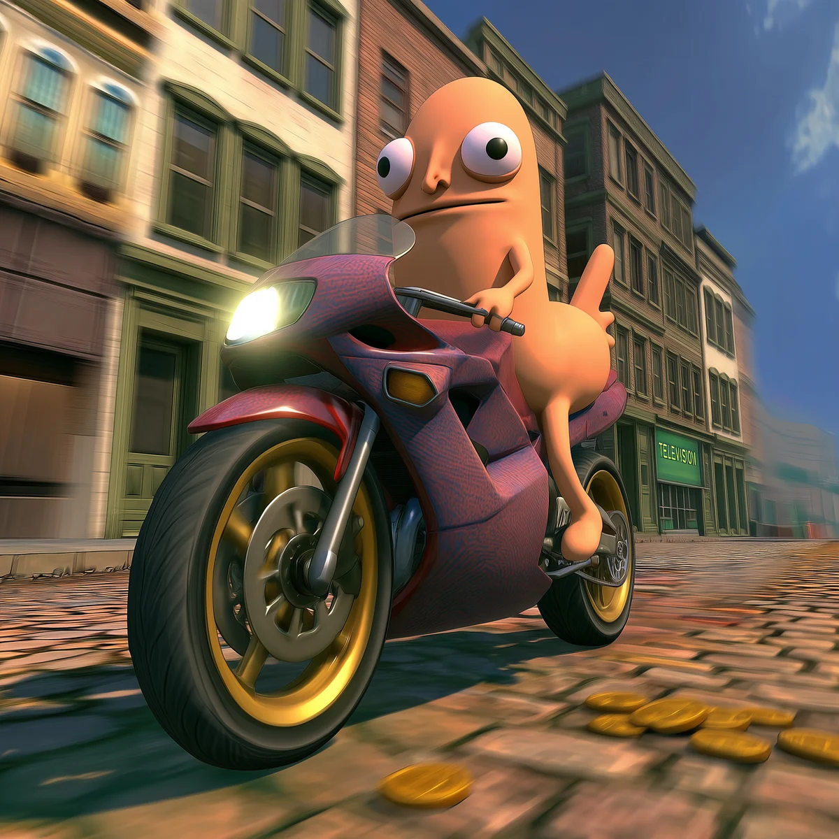 Riding a motorcycle down a city street