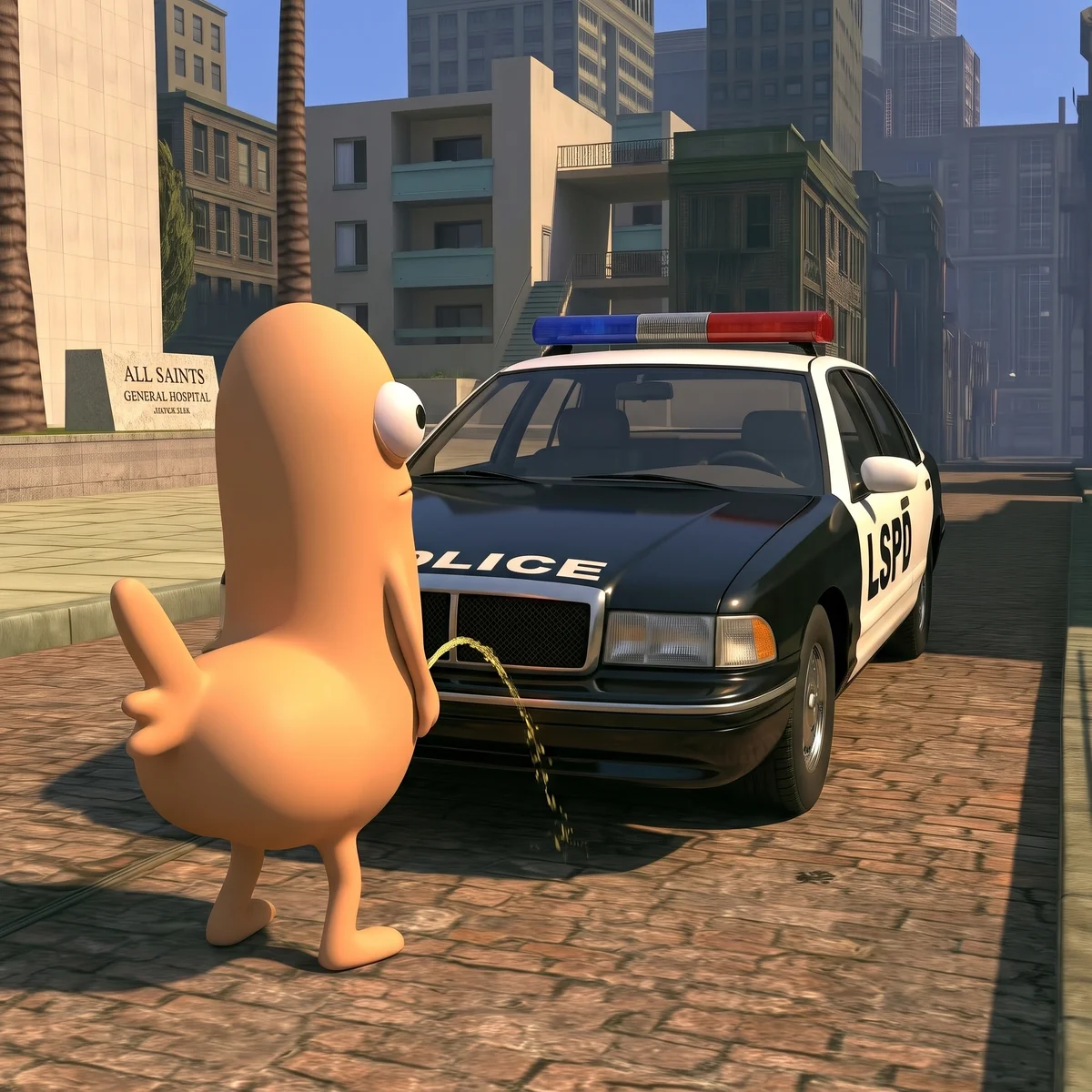 Facing a police car on a city street